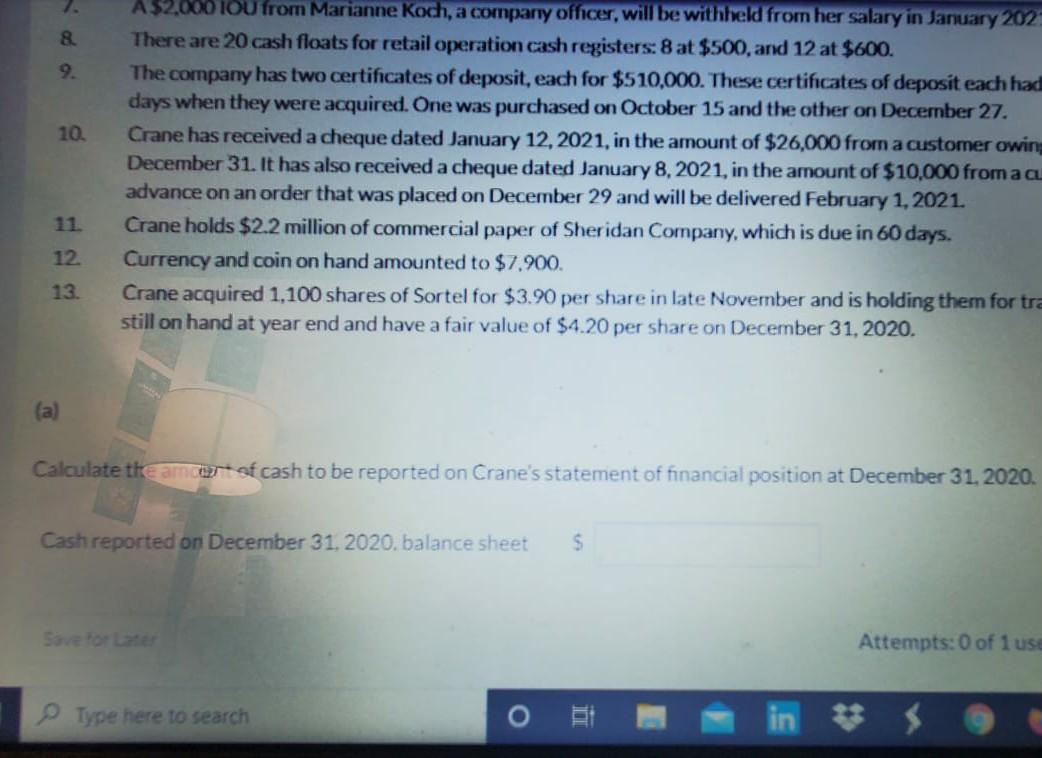 2020 sta financial position. The following information is provided: 1. 2. 3.