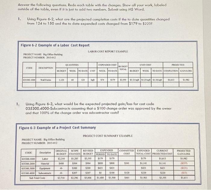  Answer the following questions. Redo each table with the changes. Show