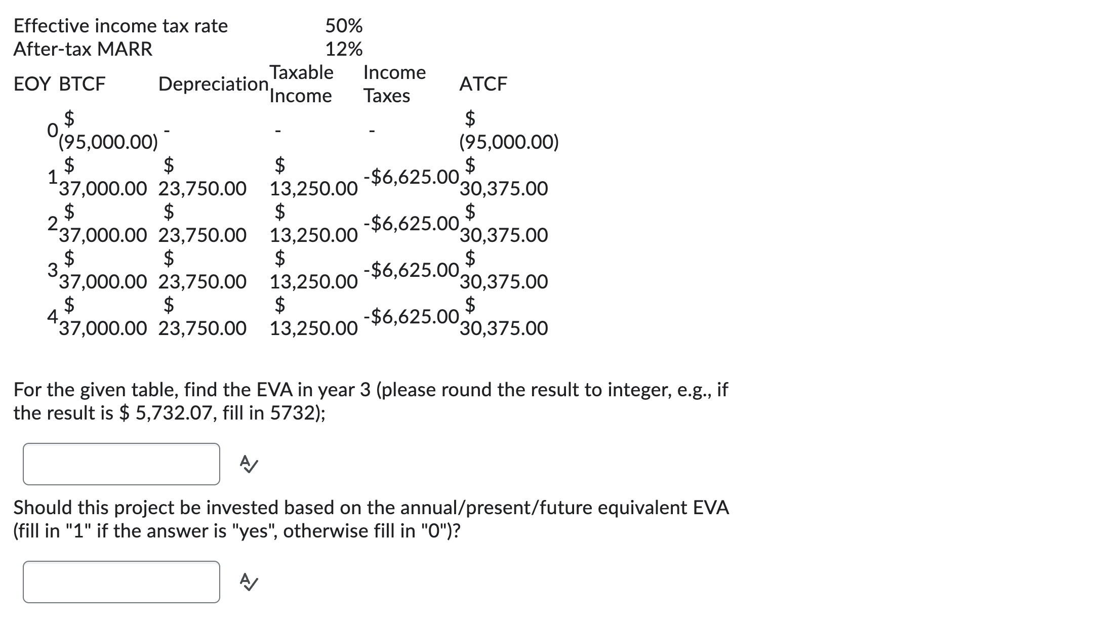 Hello, please explain how to solve EVA in year 3. Thank you