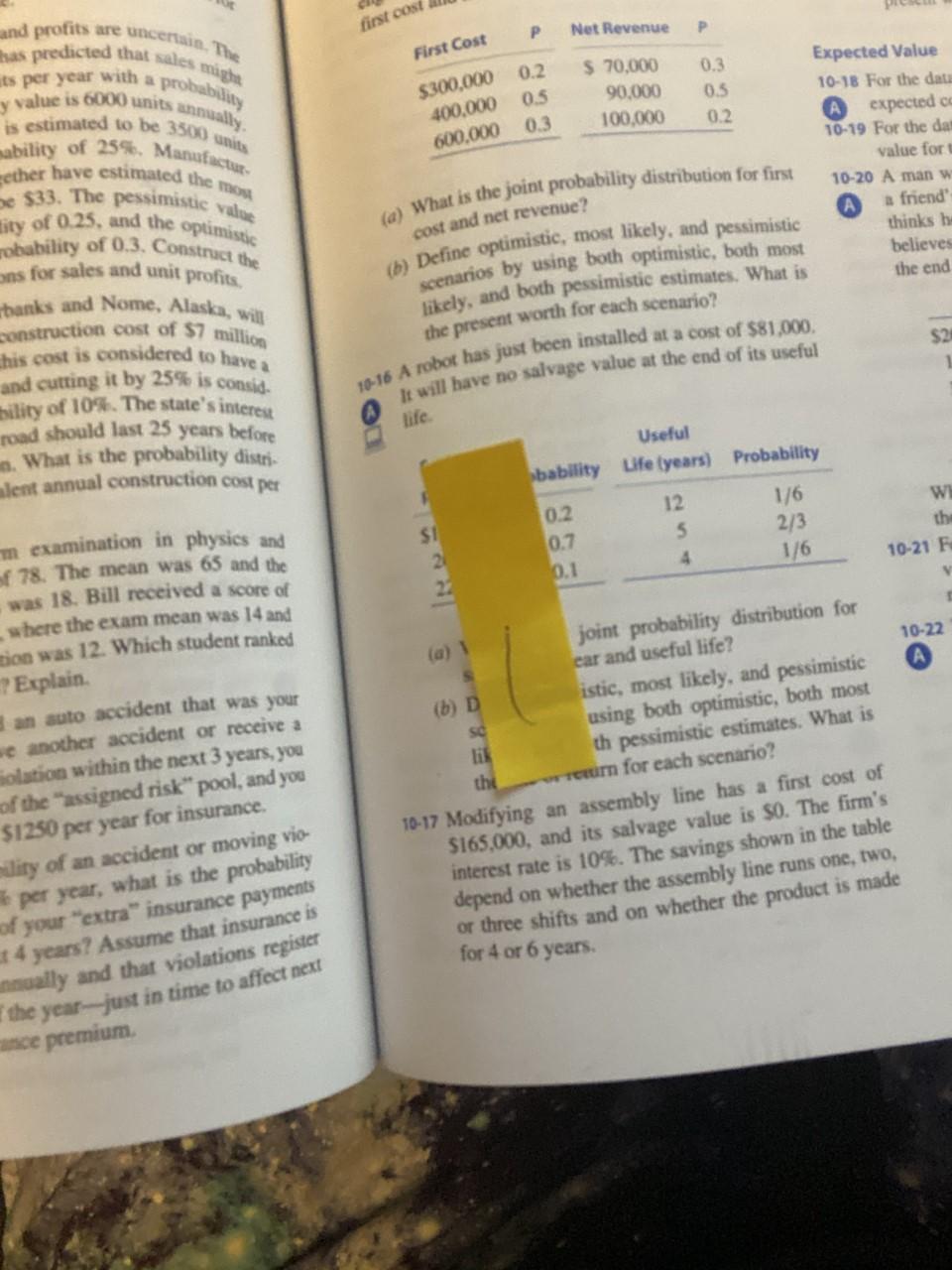 Please look at problem 10-17, table of data is next photo at