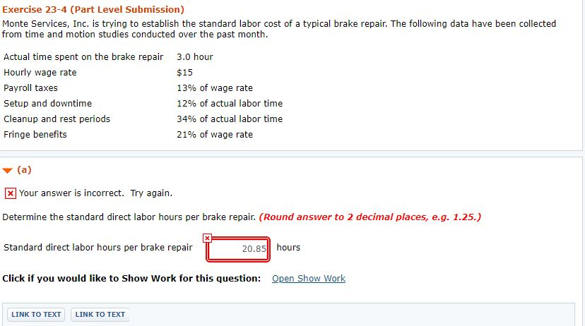 Exercise 23-4 (Part Level Submission) Monte Services, Inc. is trying to