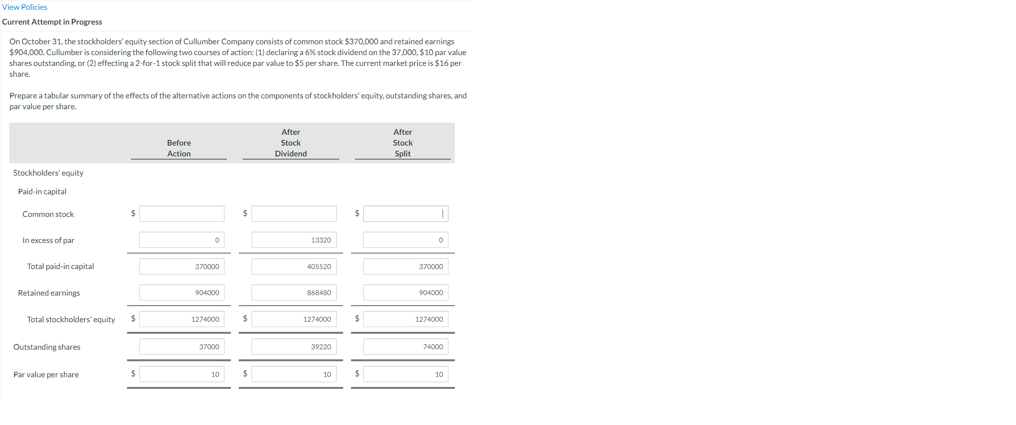  View Policies Current Attempt in Progress On October 31, the stockholders'
