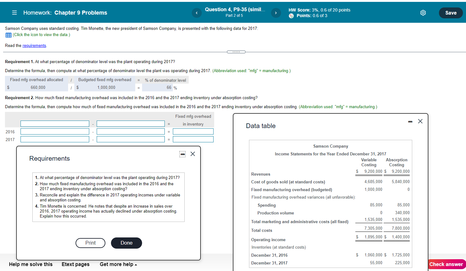 Please complete requirements 2,3, and 4. Homework: Chapter 9 Problems Question 4,