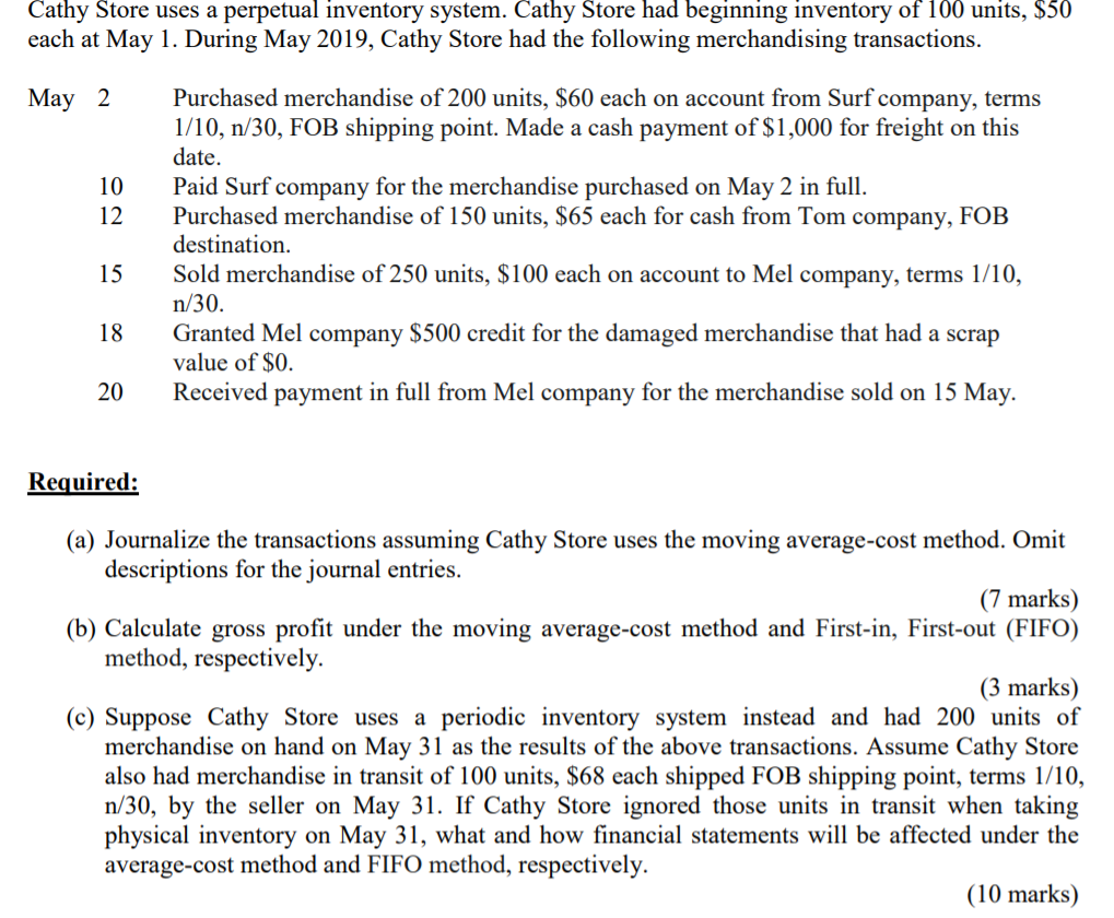Could someone help me to solve this Accounting Problem?? Cathy Store
