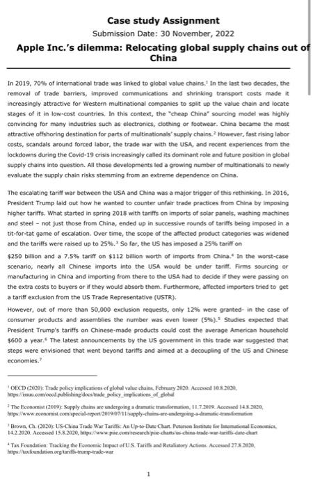  this questions Case study Assignment Submission Date: 30 November, 2022 Apple