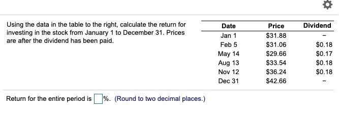  o Date Dividend Using the data in the table to the
