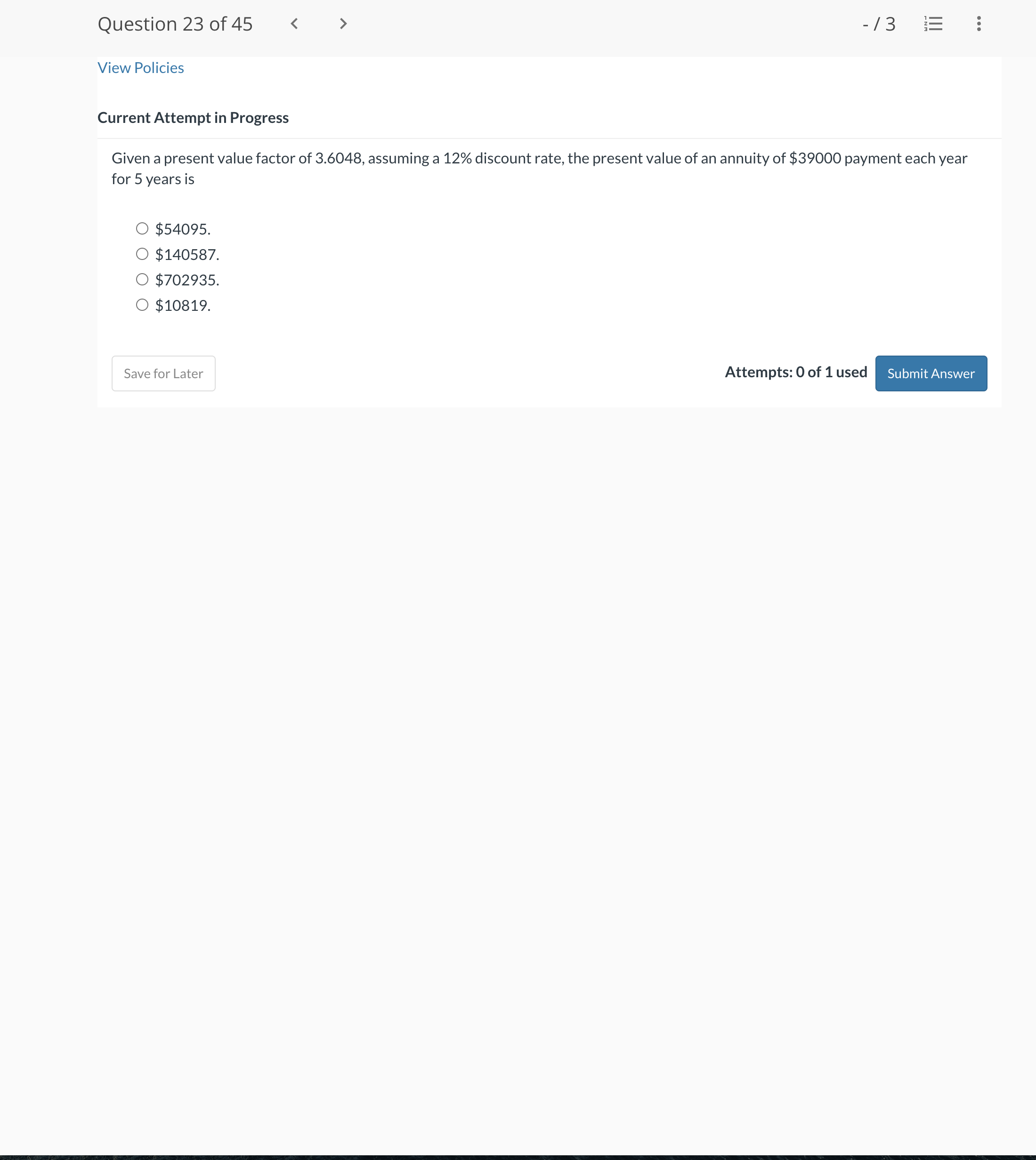 Given a present value factor of 3.6048 , assuming a 12%