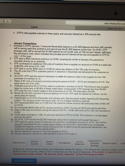  ezto. Ch8HW Your * OTP's note payable matures in three years,