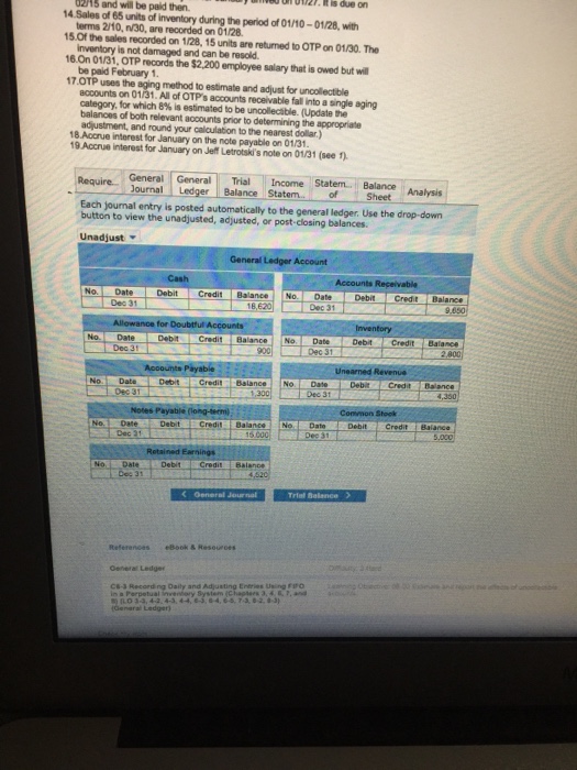 January 1 Accounts Receivable balance is a $1,500 balance due from Jeff