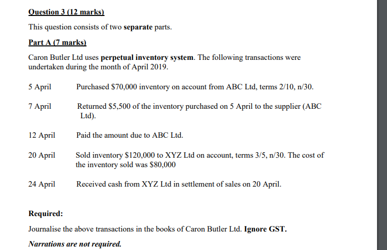 Question 3 (12 marks) This question consists of two separate parts.