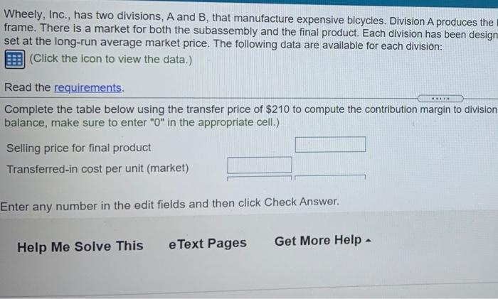 e dal Selling price for final product Transferred-in cost per unit (market)