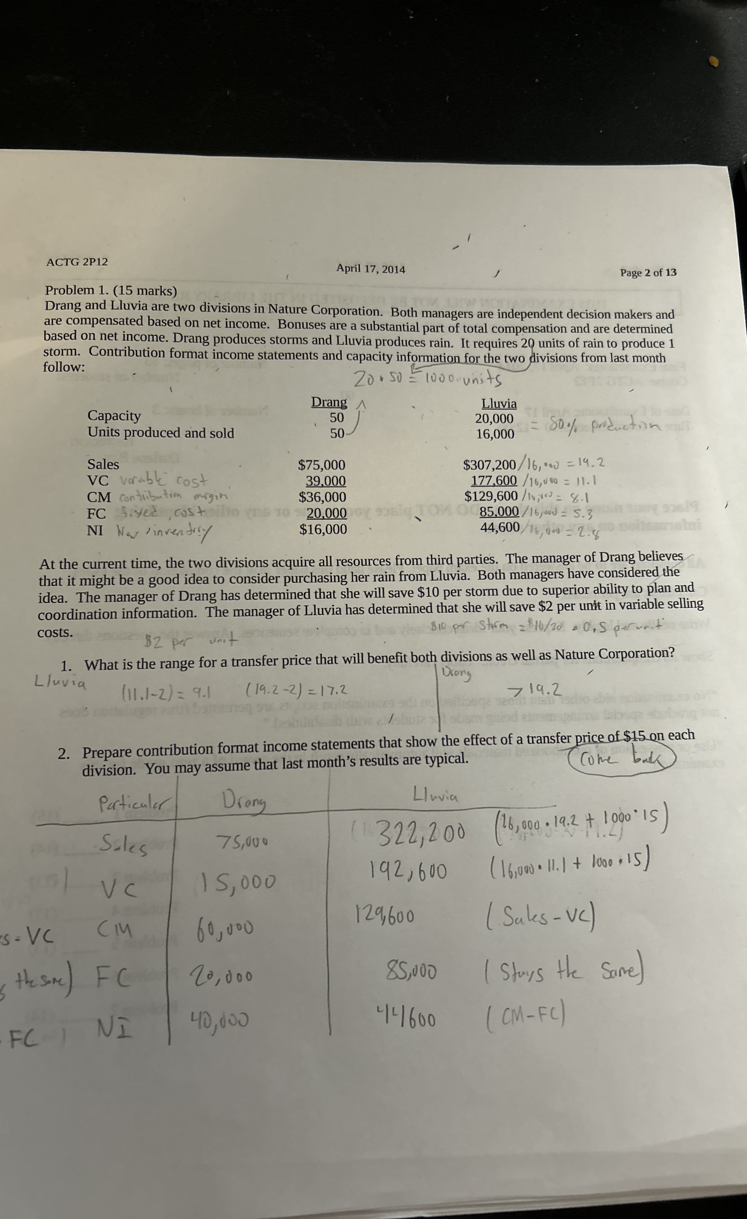  ACTG 2P12 April 17,2014 Page 2 of 13 Problem 1.(15 marks)