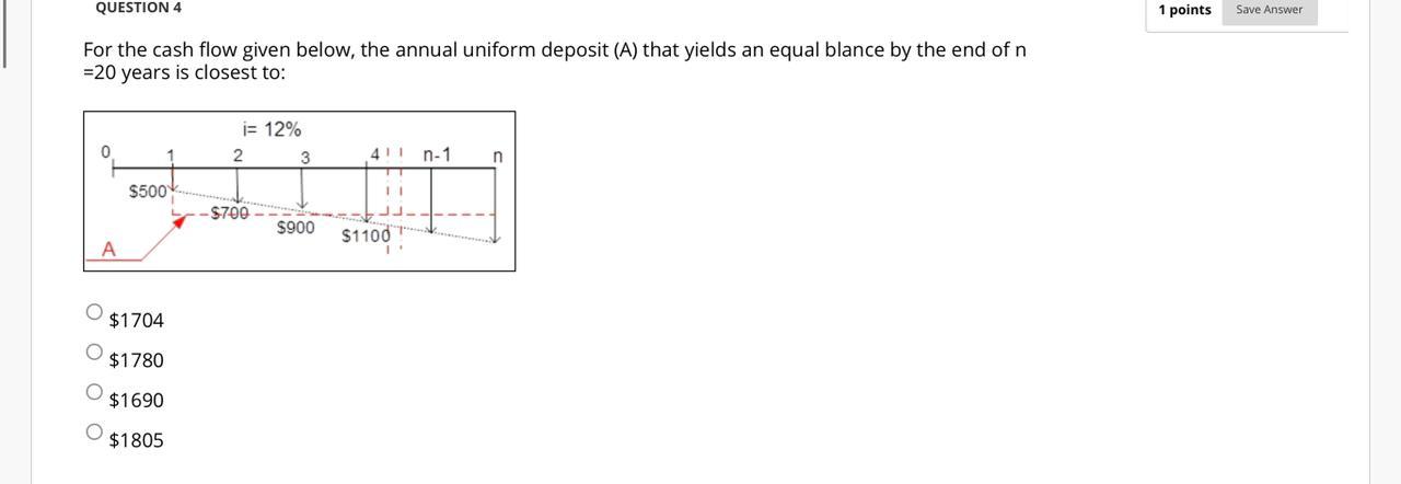 if A= $4000, the value V13 at year 13 is: 11 Lee