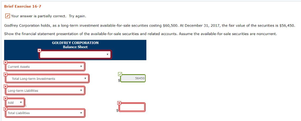 Brief Exercise 16-7 Your answer is partially correct. Try again. Godfrey