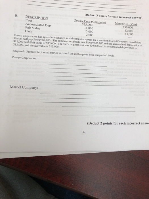  (Deduct 3 points for each incorrect answer) Poway Corp (Computer) Marcel