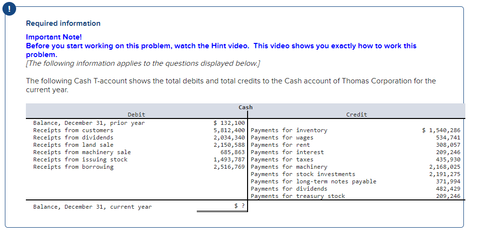  Important Note! Before you start working on this problem, watch the
