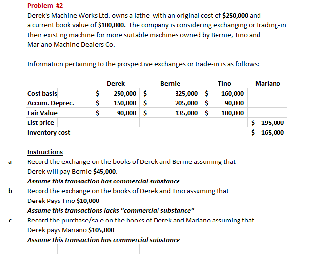  Problem #2 Derek's Machine Works Ltd. owns a lathe with an