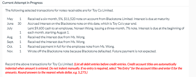 May Current Attempt in Progress The following selected transactions for notes