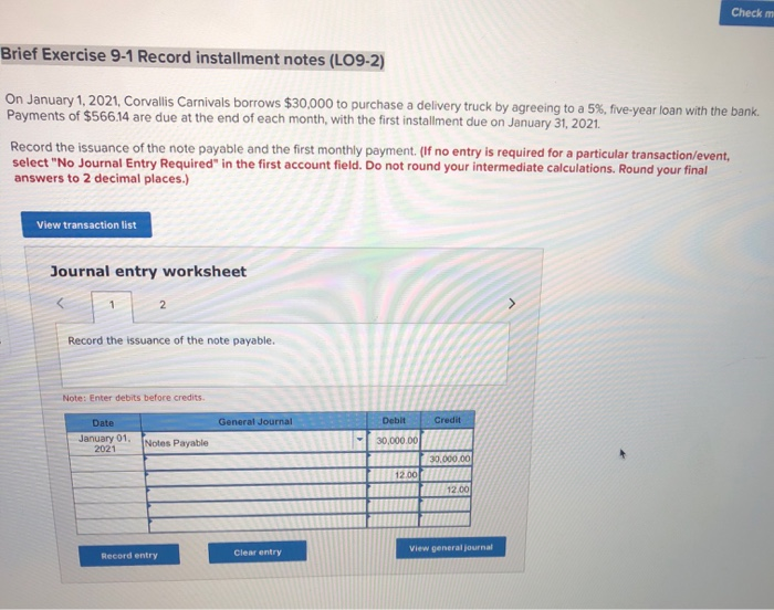  Check m Brief Exercise 9-1 Record installment notes (LO9-2) On January