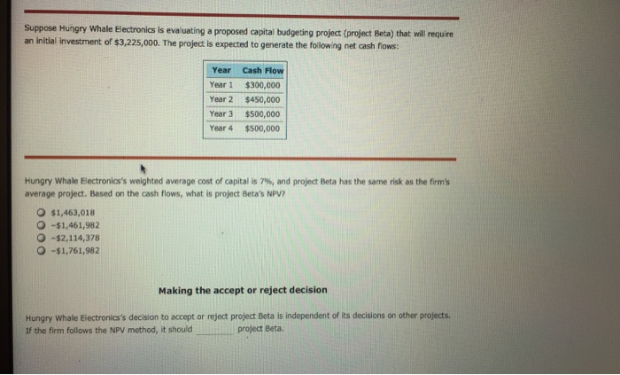 cash inflows. She does not know the project's initial cost, however, she