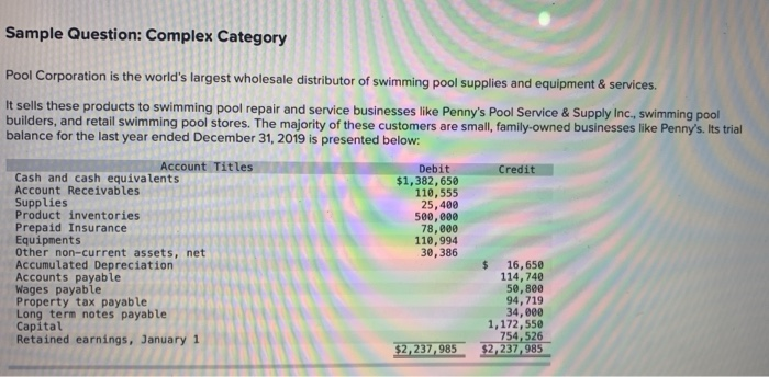  same options as question 3 Sample Question: Complex Category Pool Corporation