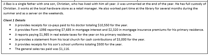 clients tax position. Explain the characteristics of the chosen client's profile you