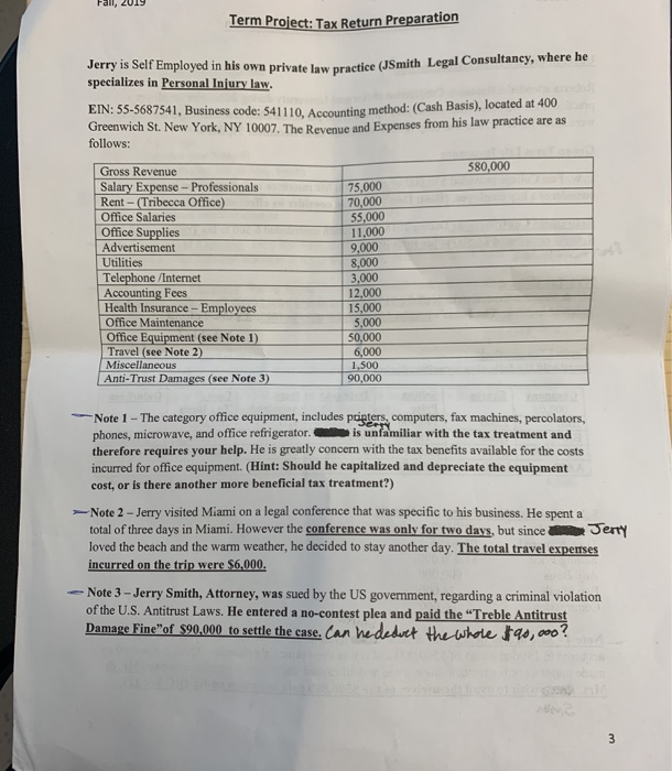 a list of information for Jerry & Roberta Smith for the tax