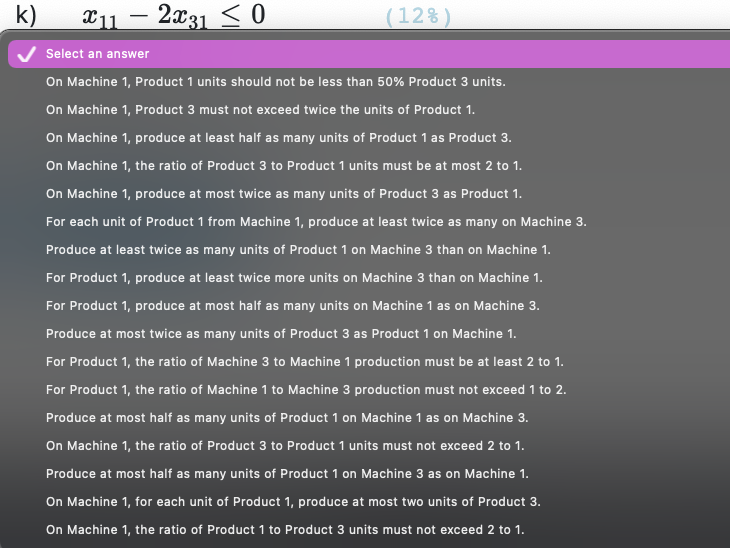 wij = number of units of product i from machine j; i