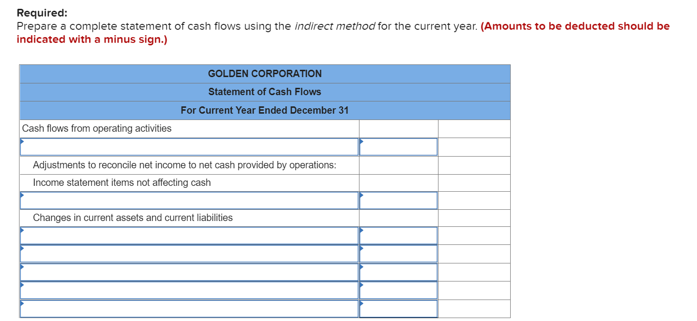 year income statement, comparative balance sheets, and additional information follow. For the