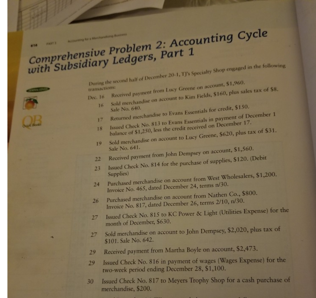 Need help with Comprehensive Problem 2: Special Journals Bases, part 1. I