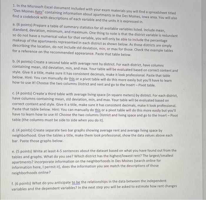  a. (6 points) Prepare a table of summary statistics for all