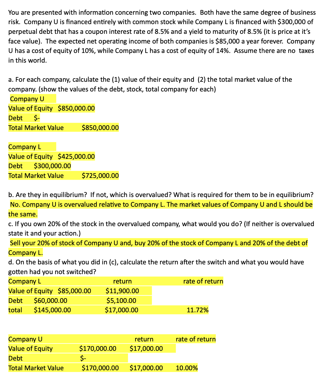 ALL CORRECT SOLUTIONS ARE IN YELLOW. PLEASE SHOW WORK BY HAND