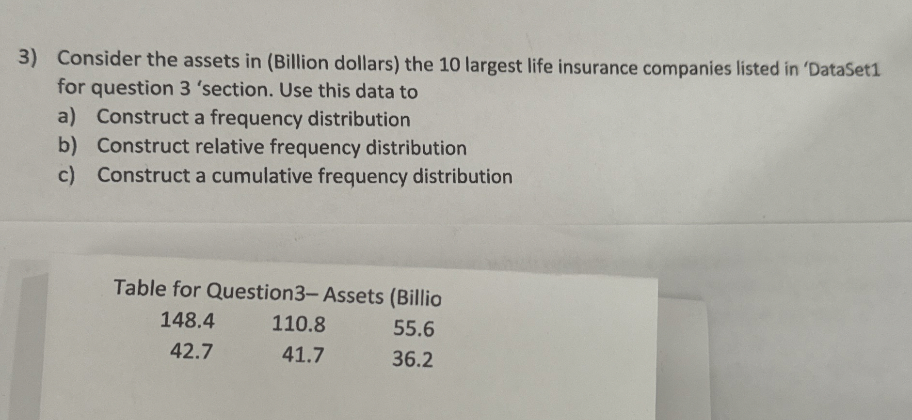  Consider the assets in (Billion dollars) the 10 largest life insurance
