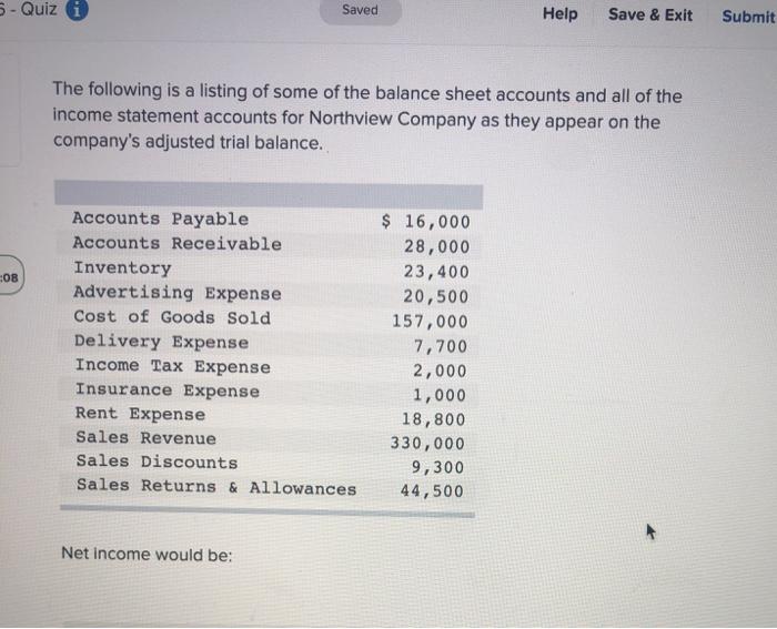  5- Quiz i Saved Help Save & Exit Submit The following