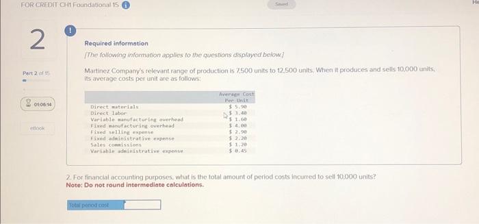 following information applies to the questions displayed below] Martinez Company's relevant tange