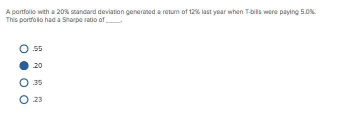  A portfolio with a 20% standard deviation generated a return of