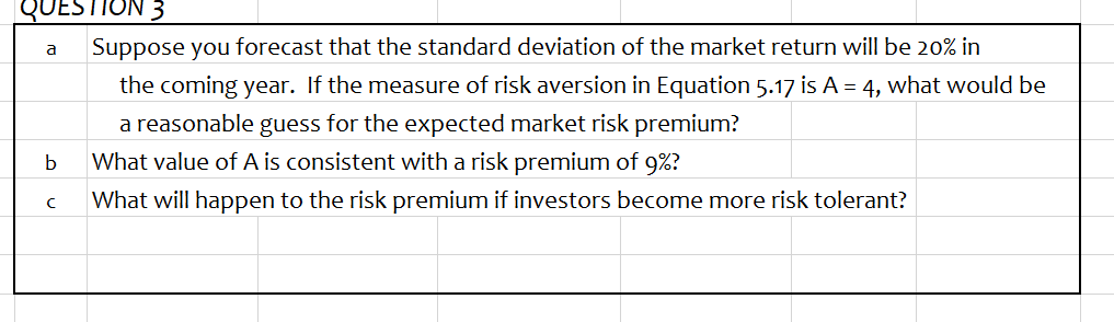 Q3 Please show all work or excel functions. Thanks! QUESTION 3 Suppose