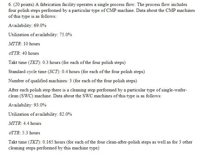 Help, Please answer this exercise!!!! 6. ( 20 points) A fabrication facility