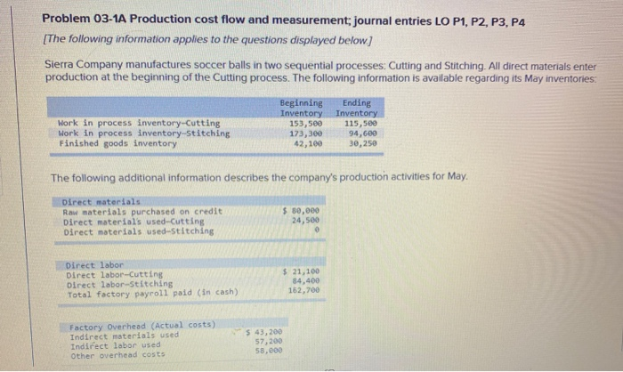  i need some corrections please Problem 03-1A Production cost flow and