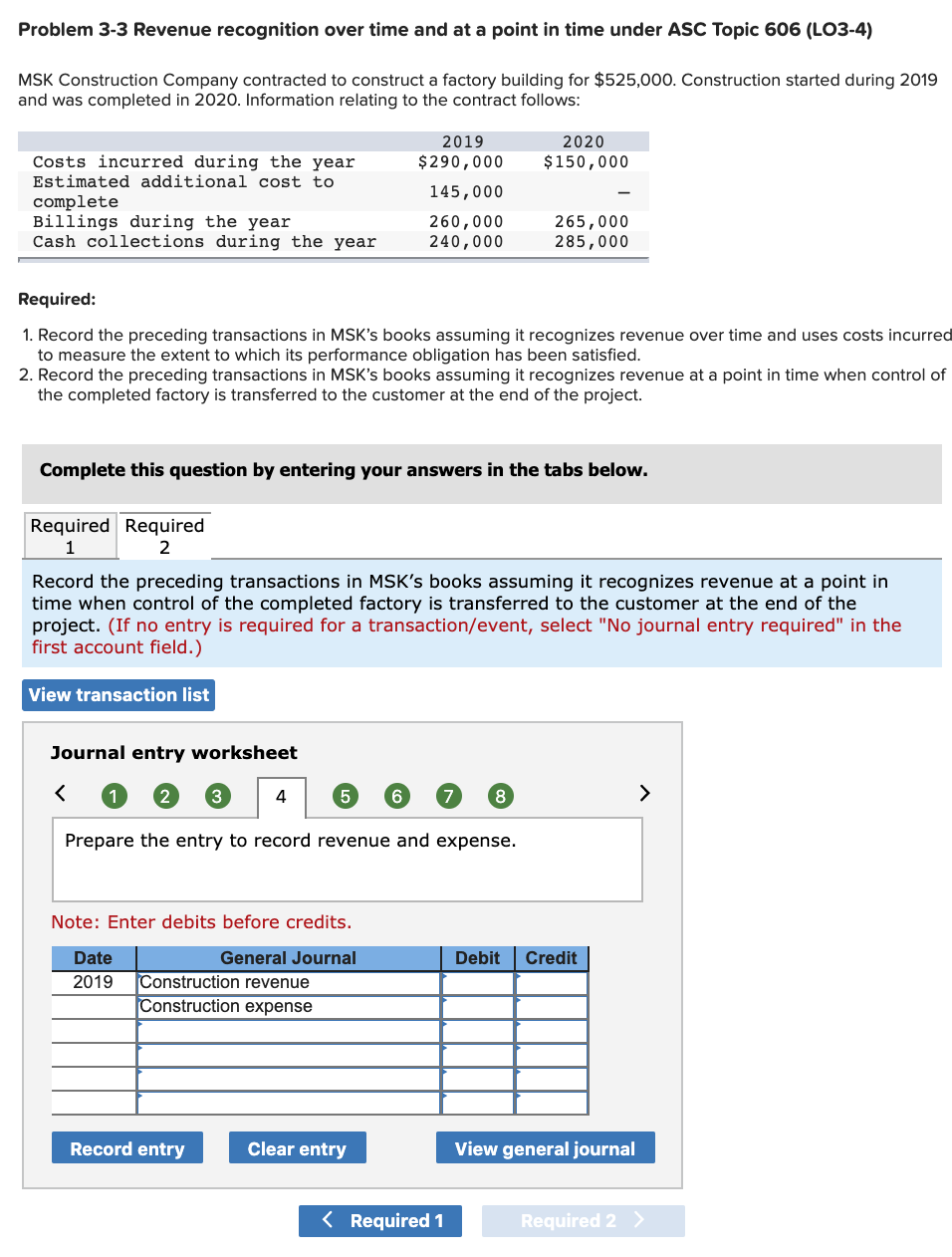 Problem 3-3 Revenue recognition over time and at a point in