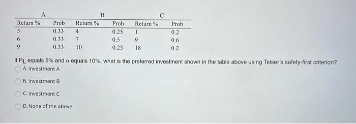  B Prob A Return % 5 6 9 Prob 0.33 0.33