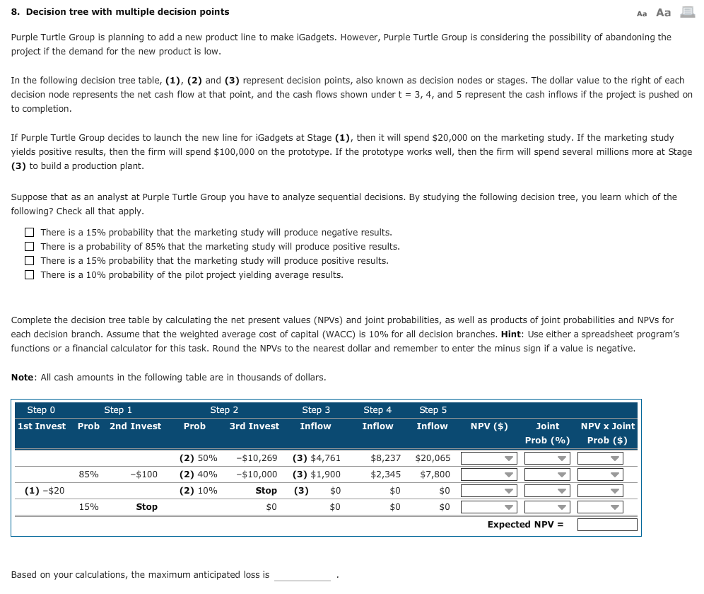 8. Decision tree with multiple decision points Aa Aa Purple Turtle