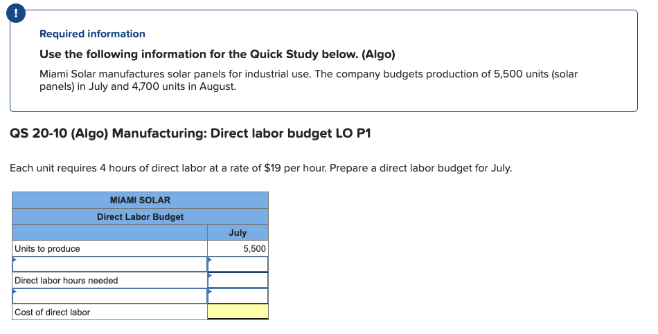  Required information Use the following information for the Quick Study below.