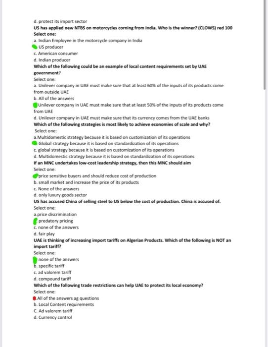  d. protect its import sector US has applied new NTBS on