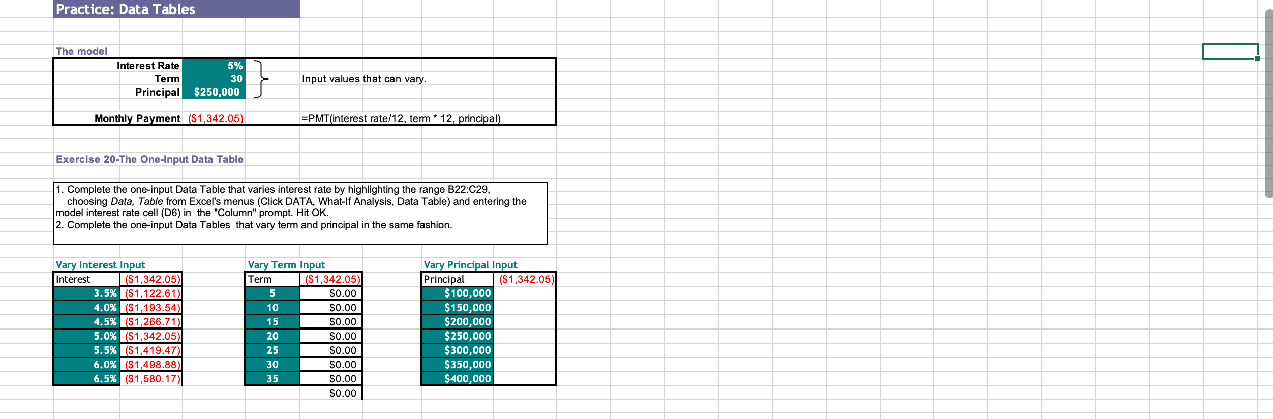 Help with this excel formatting question please for data tables please. '