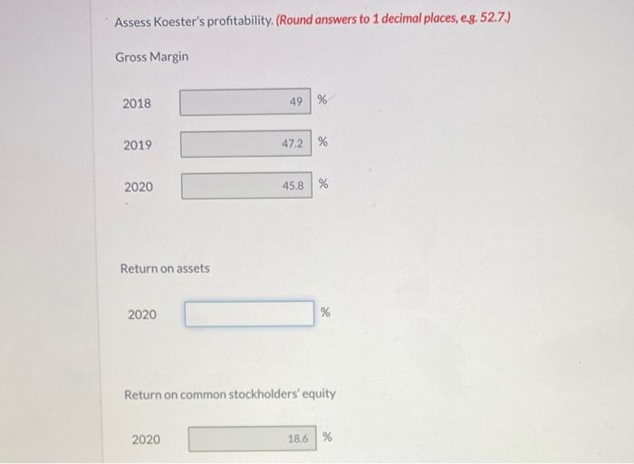 rating agencies reduced Koester's short-term credit rating"Koester's financial statements (in $000) follow.