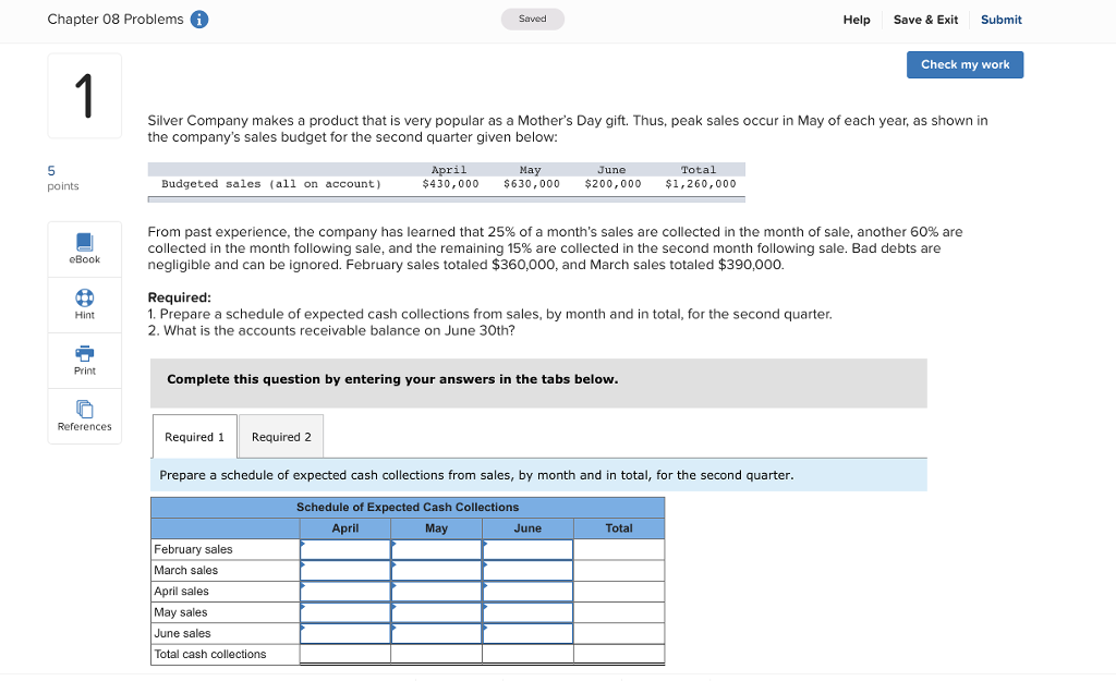  Chapter 08 Problems Saved Help Save & Exit Submit Check my