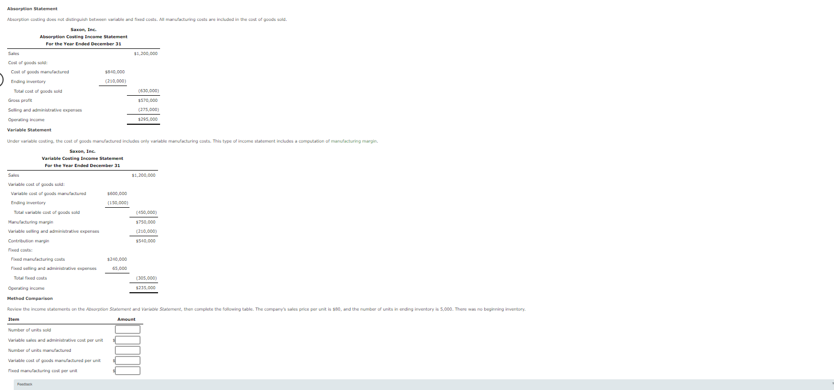 Absorption Statement Absorption costing does not distinguish between variable and fixed