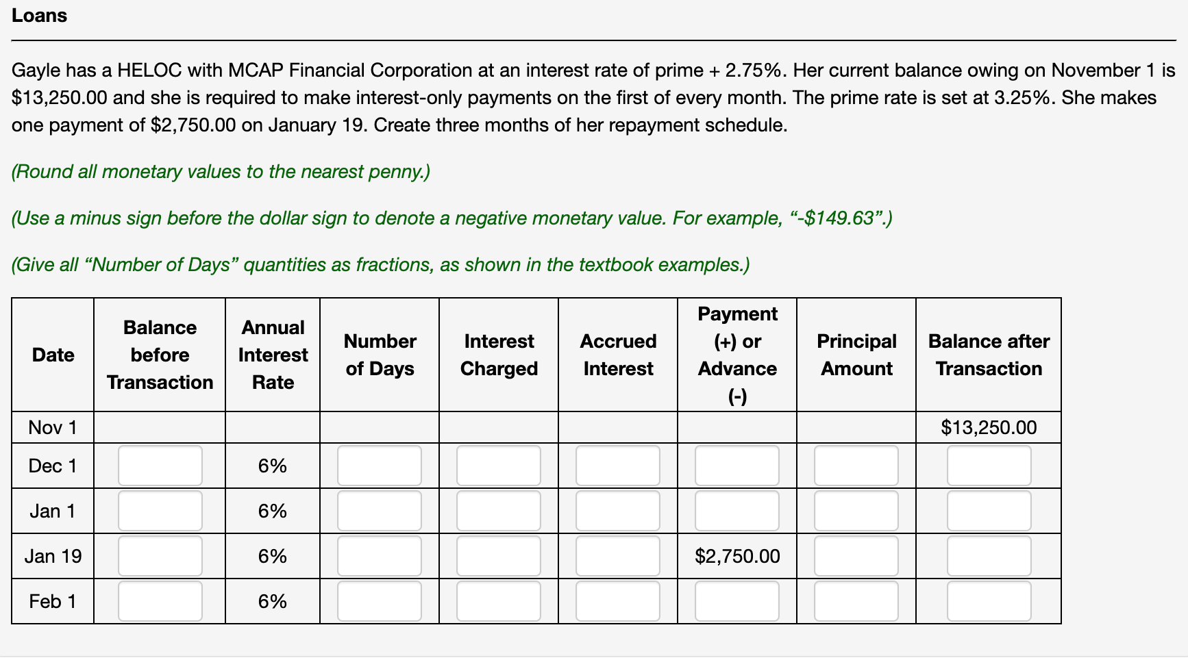 PLEASE SHOW ALL YOUR WORK -DATES ARE NOT INCLUSIVE Loans Gayle has