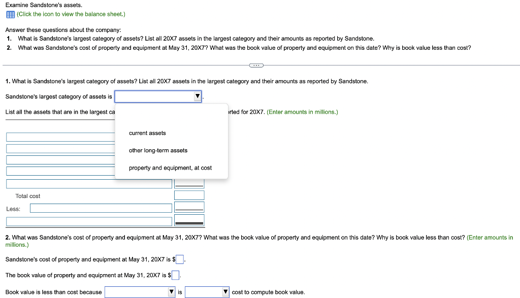 largest category and their amounts as reported by Sandstone. 2. What was